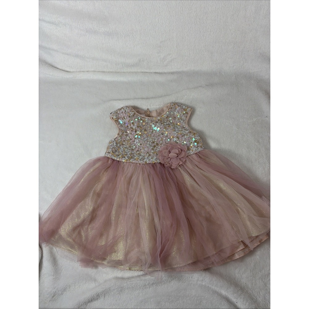 Bonnie Baby Pageant Special Occasion Baby Girl Dress 12m Sequined Bodice Rosette
